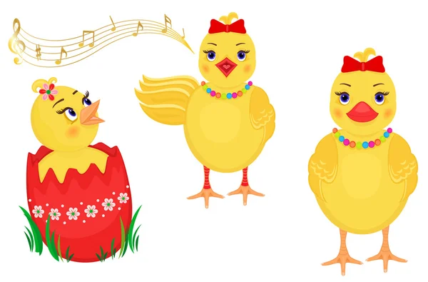Easter three cute chicks — Stock Vector