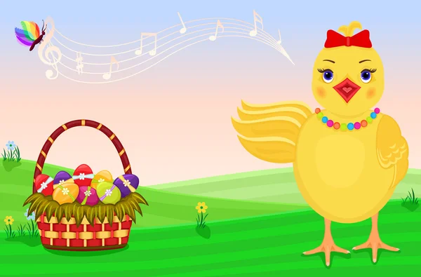 Cute chick singing for Easter — Stock Vector