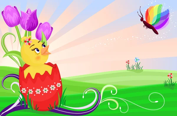 Velikonoční roztomilé kuřátko — Stockový vektor