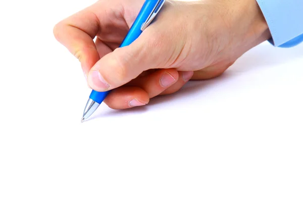 Primo piano della mano umana con penna — Foto Stock