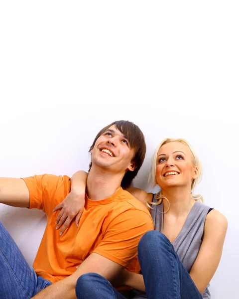 Young love smiling couple in the new flat — Stock Photo, Image