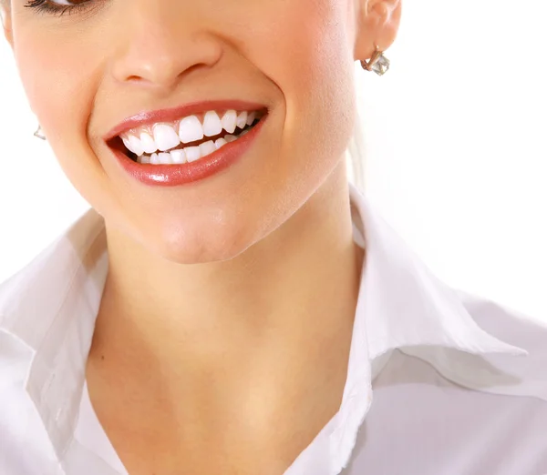 Imagem de close-up cortado de jovem mulher rindo — Fotografia de Stock