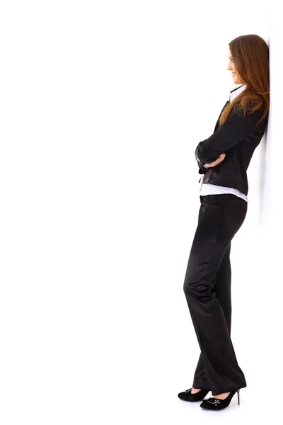 Retrato de uma mulher de negócios muito jovem de pé isolado no backgr branco — Fotografia de Stock