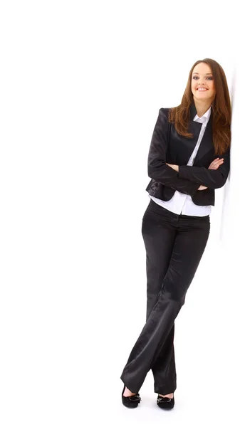 Porträt einer hübschen jungen Geschäftsfrau, die isoliert auf weißem Backgr steht — Stockfoto