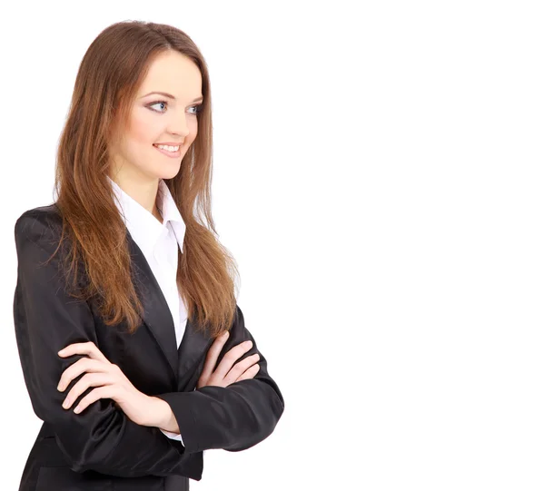 Positive Geschäftsfrau lächelt über weißem Hintergrund — Stockfoto