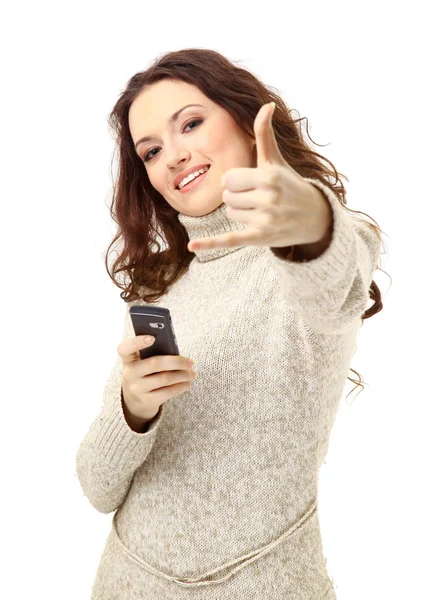 Woman on phone isolated on white background — Stock Photo, Image