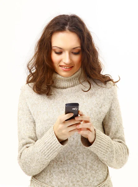 Frau am Telefon isoliert auf weißem Hintergrund — Stockfoto