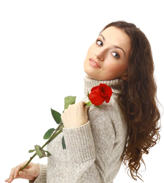 玫瑰的幸福女人的肖像 — 图库照片