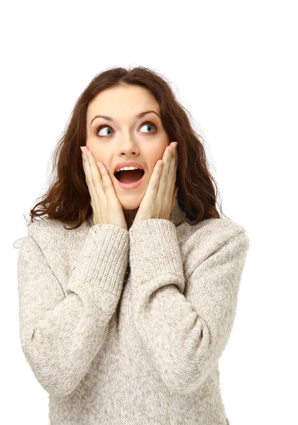 Closeup of a happy young woman surprised — Stock Photo, Image