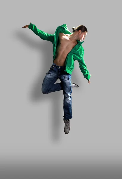 Modern dancer poses in front of the old — Stock Photo, Image