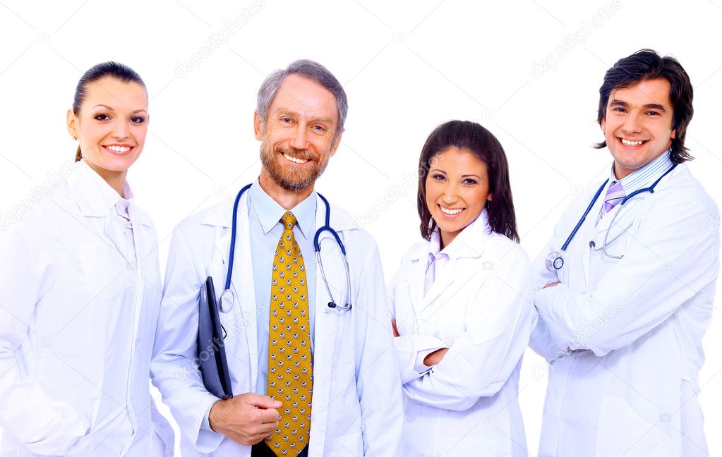 Portrait of group of smiling hospital co