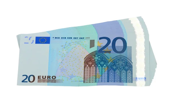 20 notas de euro, isoladas — Fotografia de Stock