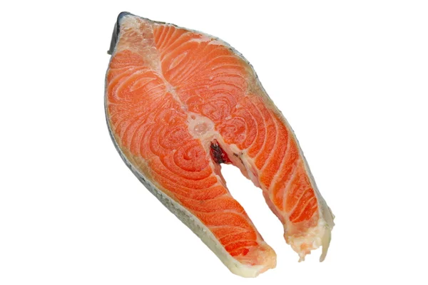 Bife de salmão fresco sobre fundo branco — Fotografia de Stock