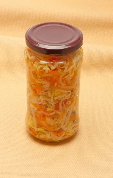 stock image Glas jars with marinated vegetables