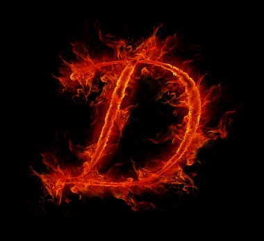 Fire font. Letter D from alphabet clipart