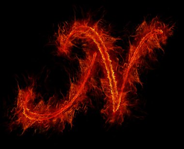 Fire font. Letter N from alphabet clipart