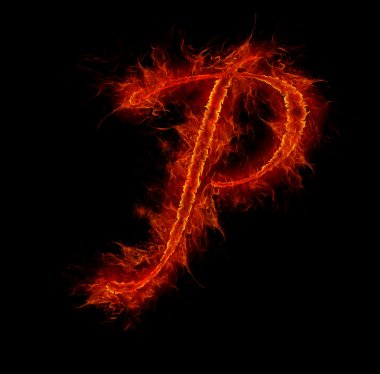 Fire font. Letter P from alphabet clipart