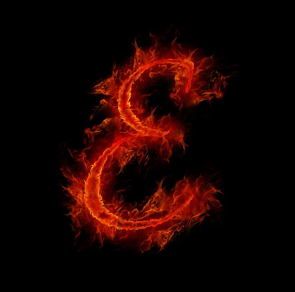 Czcionki ognia. e litery z alfabetu — Zdjęcie stockowe