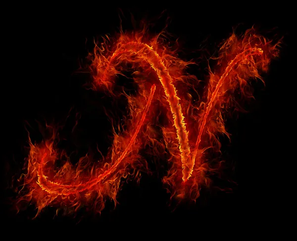 Огненный шрифт. Буква N из алфавита — стоковое фото