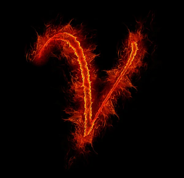 Yazı tipi yangın. alfabesinden harf v — Stok fotoğraf