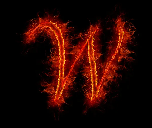 Oheň písmo. písmeno w z abecedy — Stock fotografie