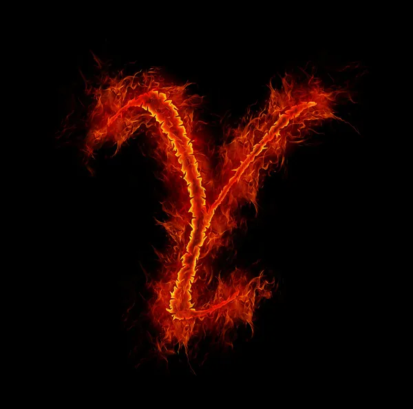 Fire font. Letter Y from alphabet — Stock Photo, Image
