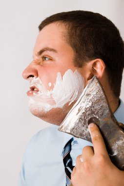 Man shaving with axe clipart