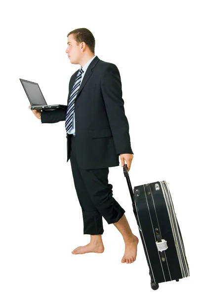 Businessman with laptop and luggage — Stock Photo, Image