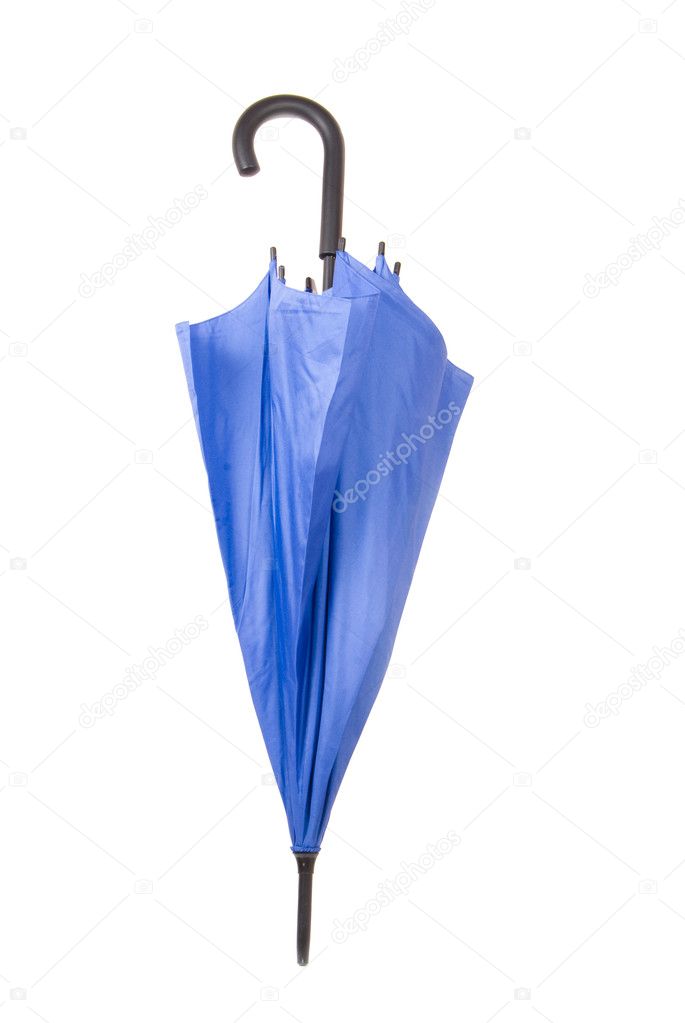 Closed blue umbrella isolated