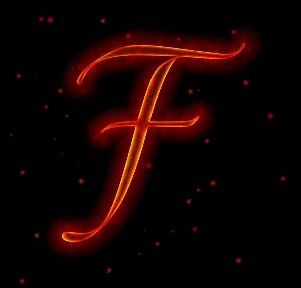 Огненный шрифт. Буква F из алфавита — стоковое фото