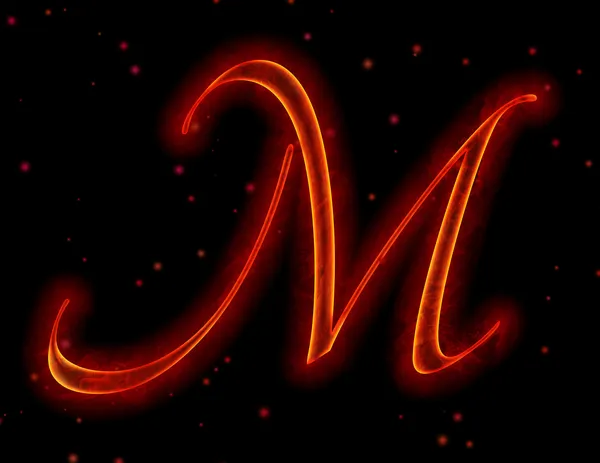 Czcionki ognia. literę m z alfabetu — Zdjęcie stockowe
