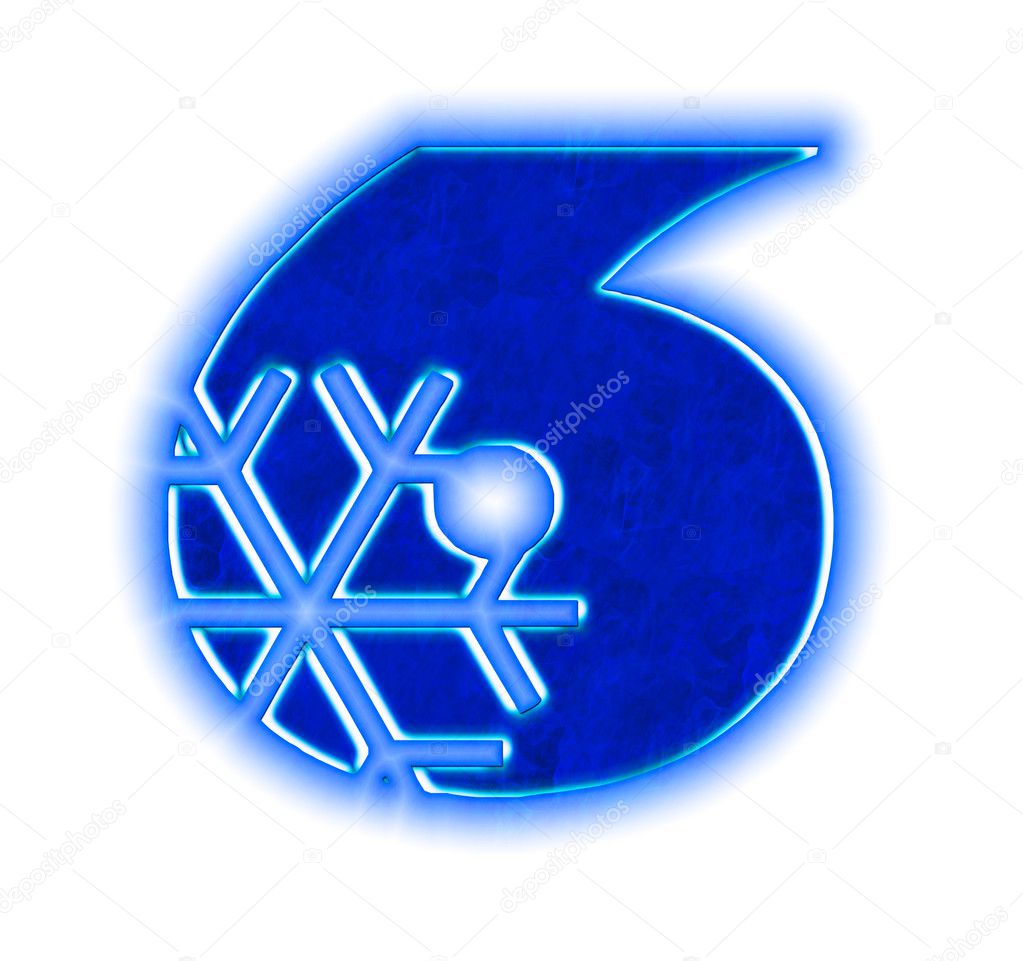 Winter snowflake font - number six