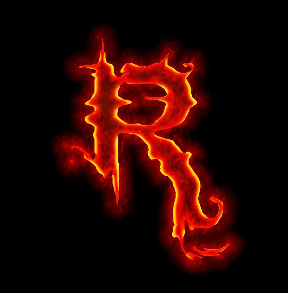 Готический шрифт огня - буква R — стоковое фото