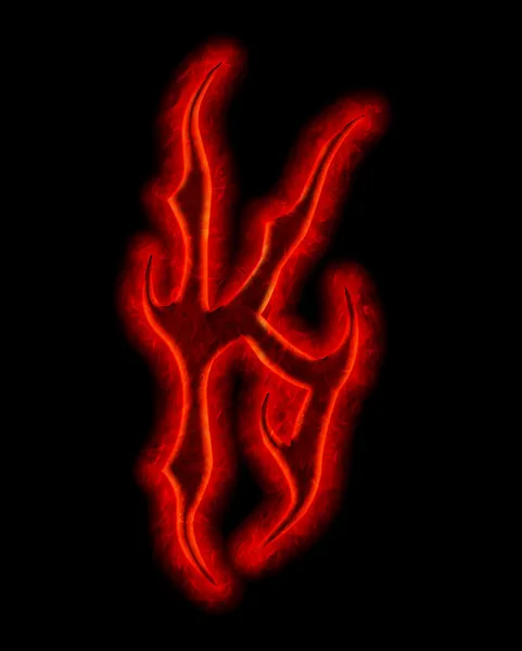 Şeytan yangın yazı - K harfi — Stok fotoğraf