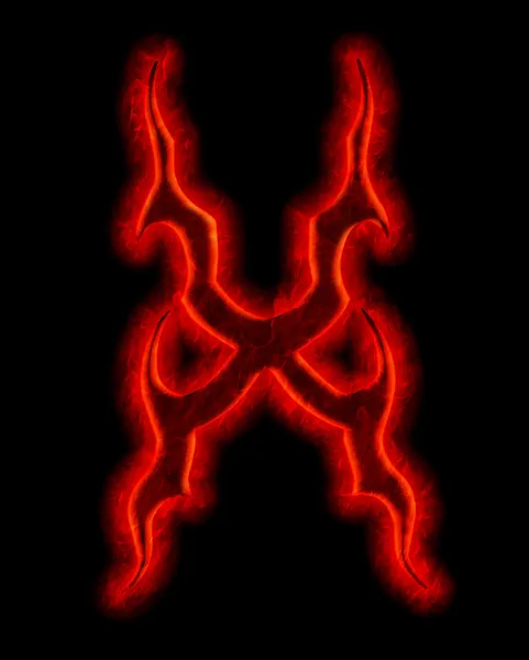Diabeł ognia czcionki - litera x — Zdjęcie stockowe