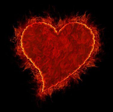Yangın alevleri yapılan yangın kalp simgesi