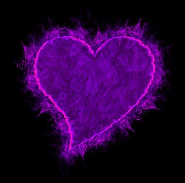 Purple fire heart isolated on black clipart