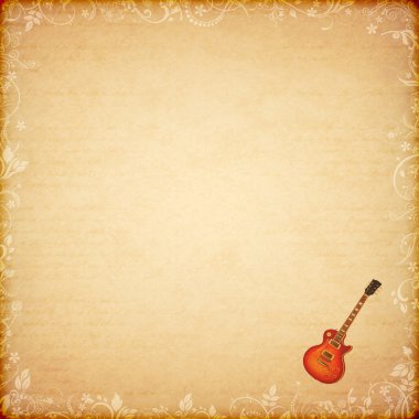 Floral ancient card with electric guitar clipart