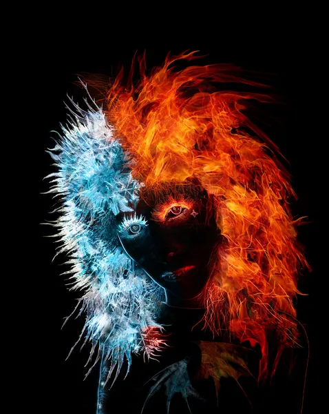 stock image Woman face made of fire and ice