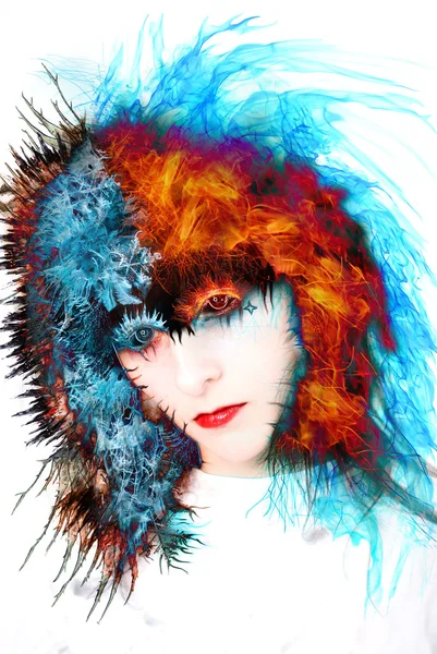 stock image Woman face made of fire and ice
