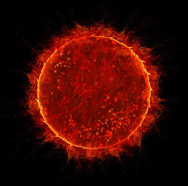 Sole pianeta di fuoco isolato sul nero — Foto Stock