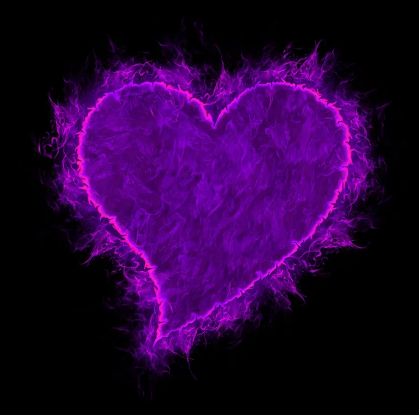 Сердце фиолетового огня изолировано от черного — стоковое фото