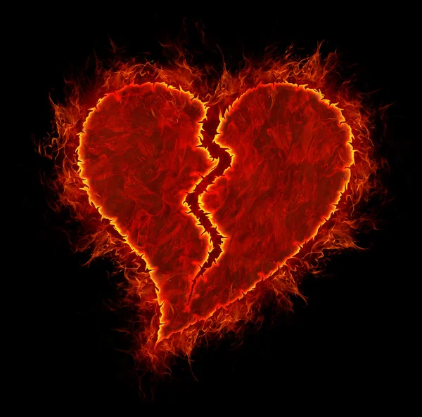 Coeur de feu brisé symbole fait de feu — Photo