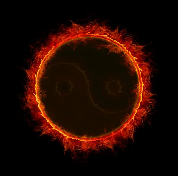 Ying yang yangın sembolü olarak güneş — Stok fotoğraf