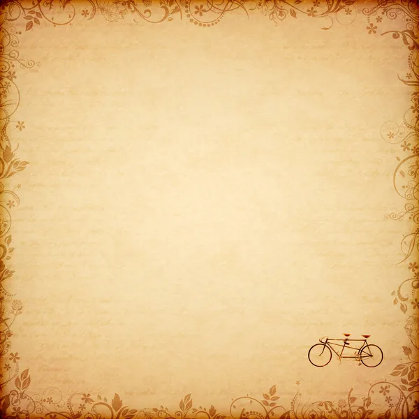 Cartão antigo floral com carimbo de bicicleta — Fotografia de Stock