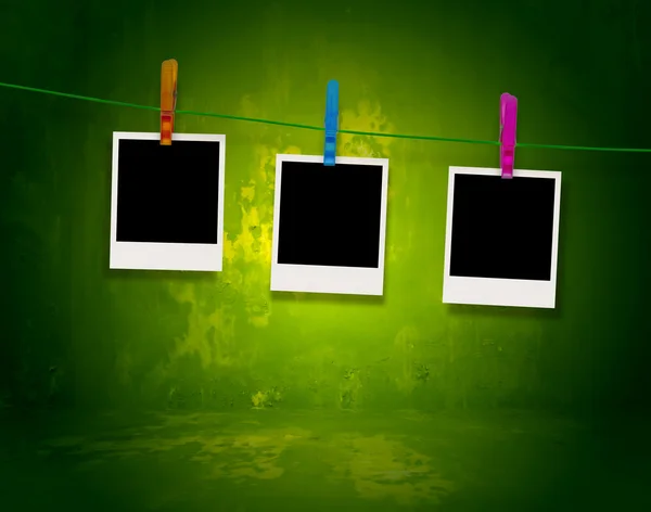 Three Blank Photos on a Clothes Line — Stock Photo, Image