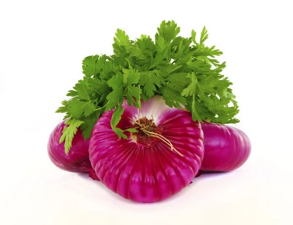 Sweet Red Onions and Fresh Parsley — Stock Photo, Image