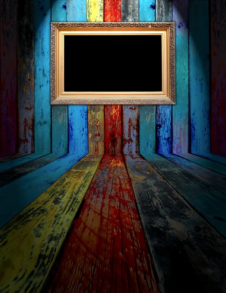 Blank Frame in Creative Wooden Room — Stock Photo, Image