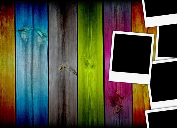 Blank Photos on Wood Background — Stock Photo, Image