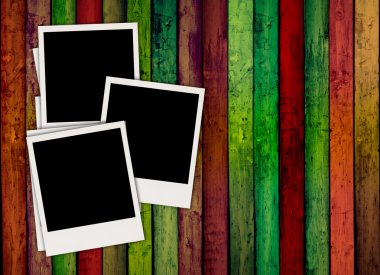 Blank Photos On Wooden Background clipart